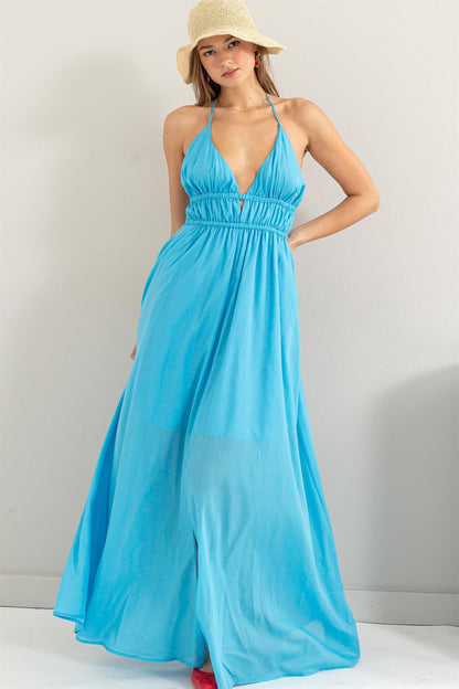 open back halter maxi dress