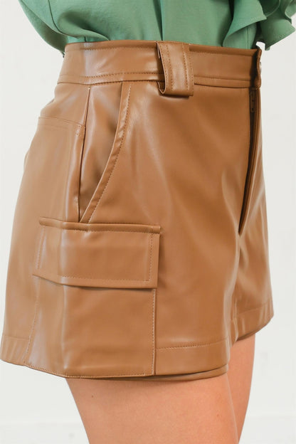 faux leather cargo skort