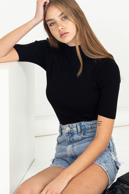 mock neck short sleeve knit top - RK Collections Boutique