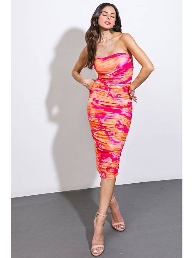 Print Power Mesh Midi Dress