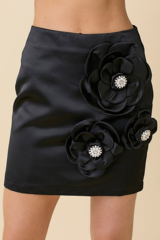 Satin 3D Flower applique skirt