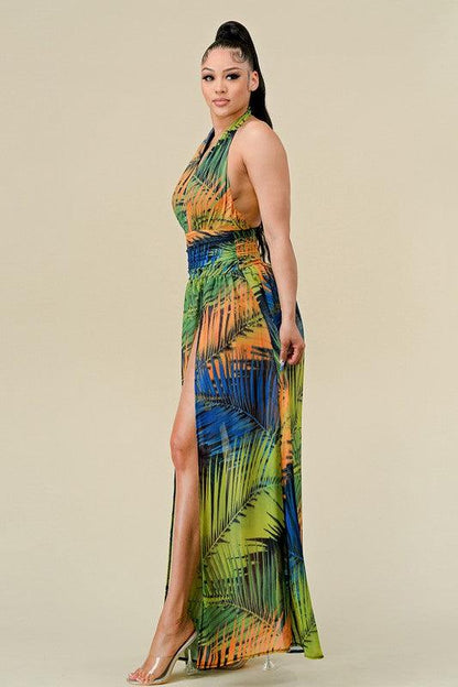 tropical palm halter maxi dress - RK Collections Boutique