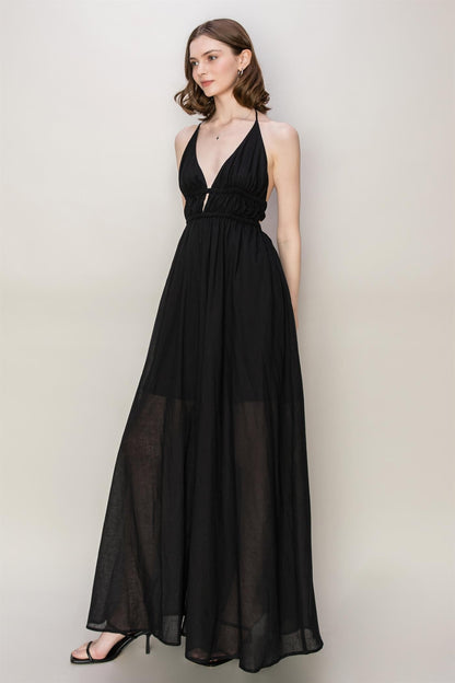 open back halter maxi dress