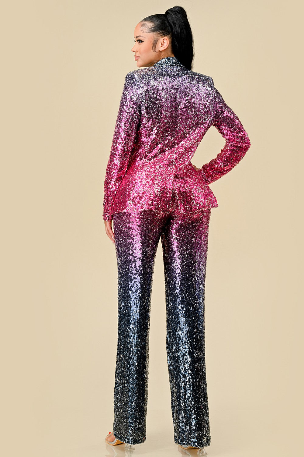 2pc set-ombre sequin blazer & pants