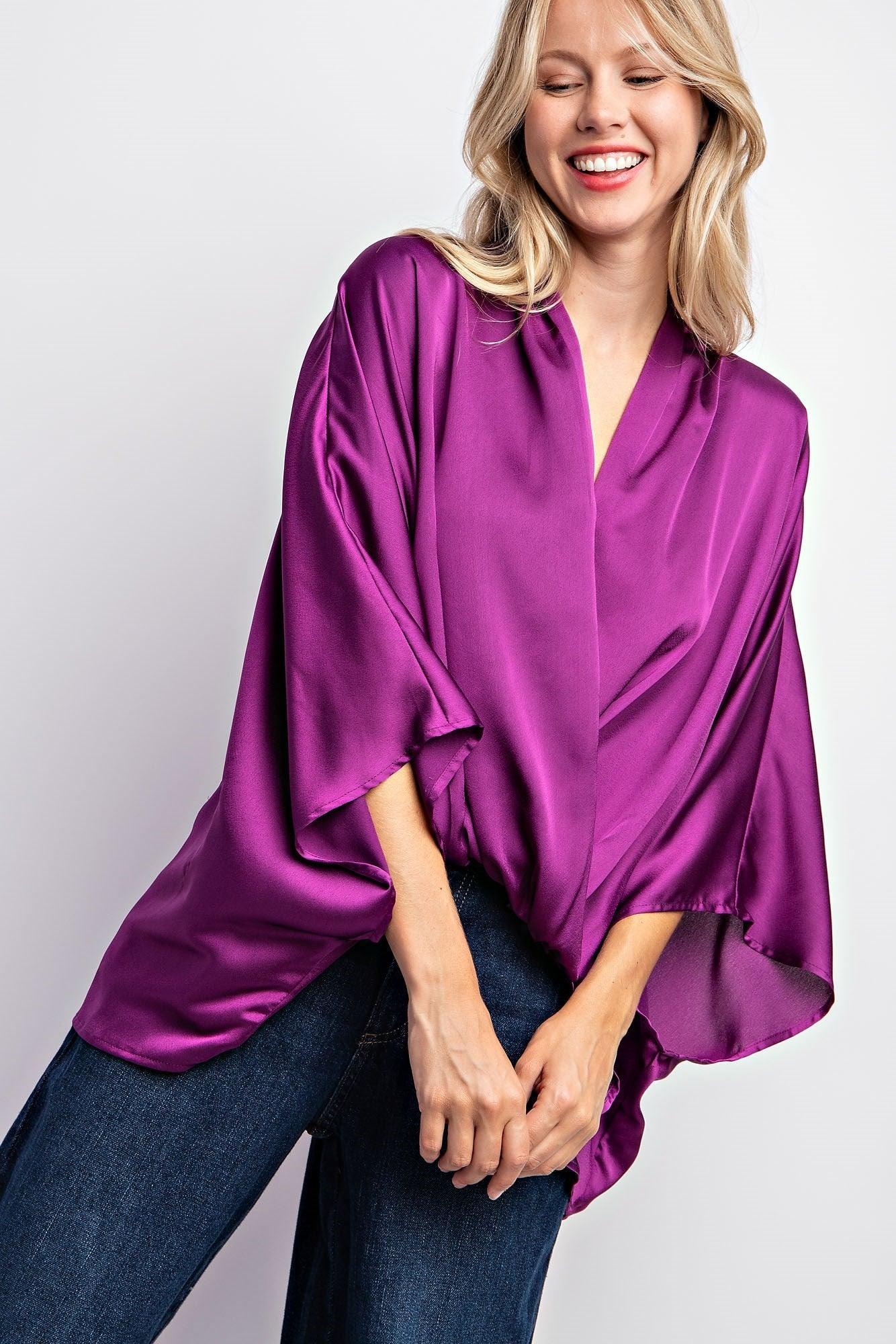 kimono sleeve satin top - RK Collections Boutique