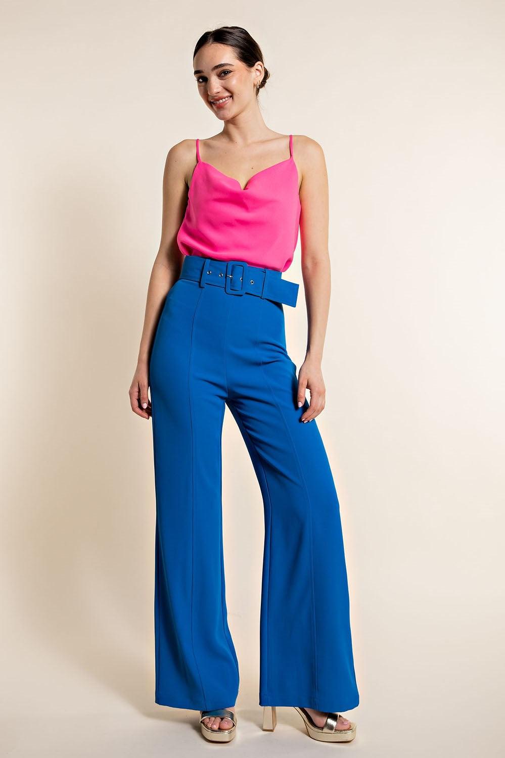 Belted High Waist Wide Leg Pants - RK Collections Boutique