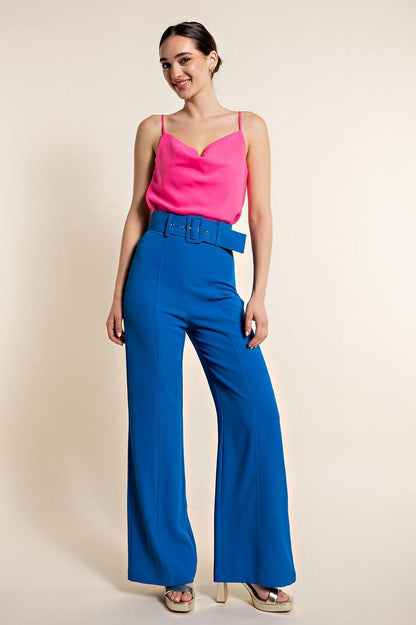 Belted High Waist Wide Leg Pants - RK Collections Boutique