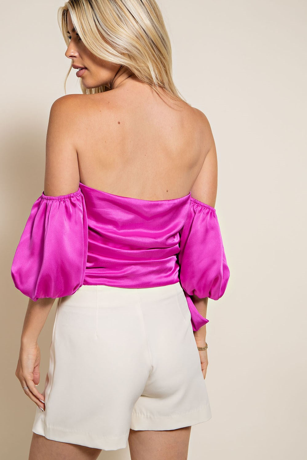 Off Shoulder Waist Tied Satin Top