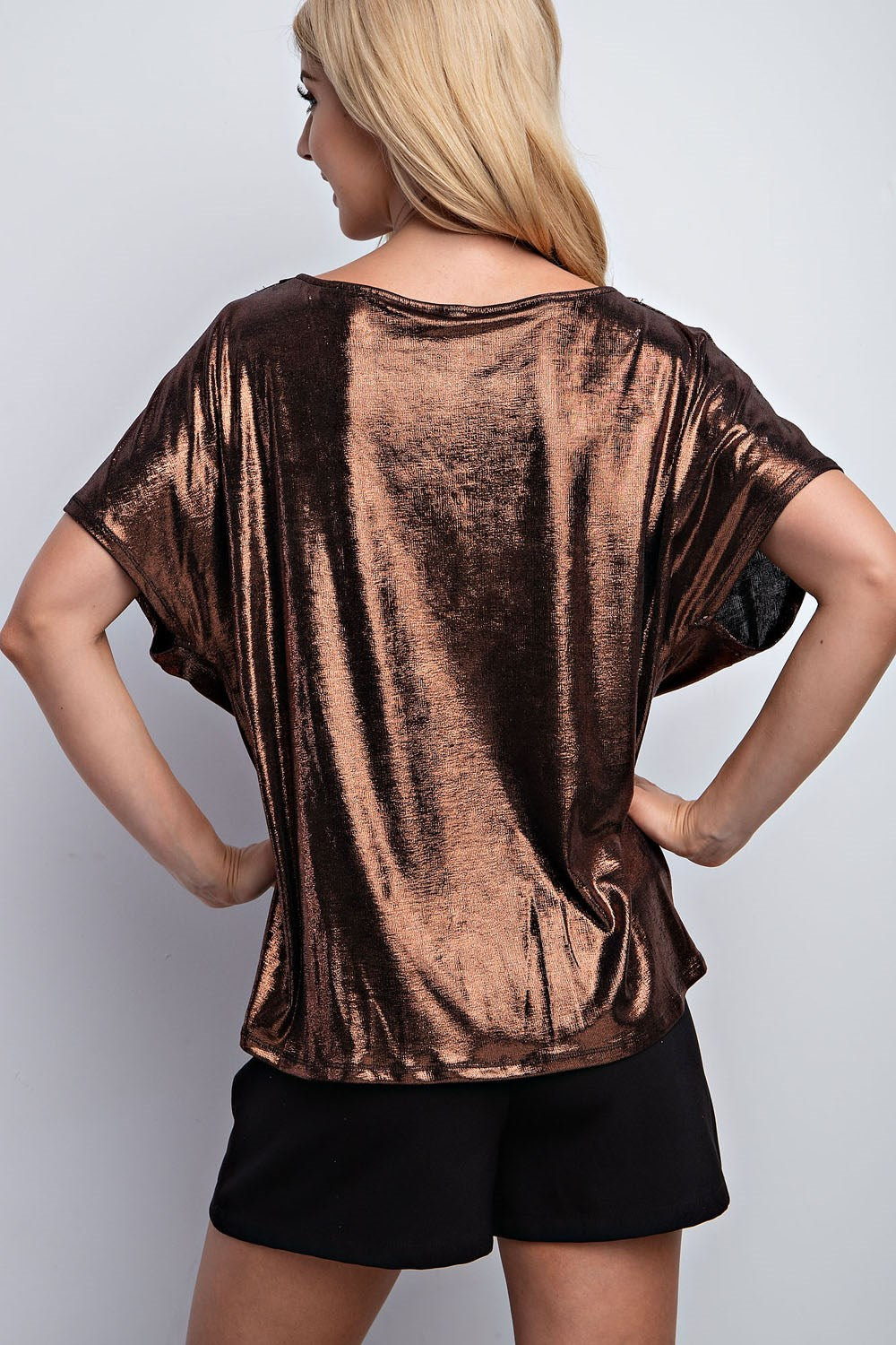 Metallic Dolman Sleeve Cowl Neck Top