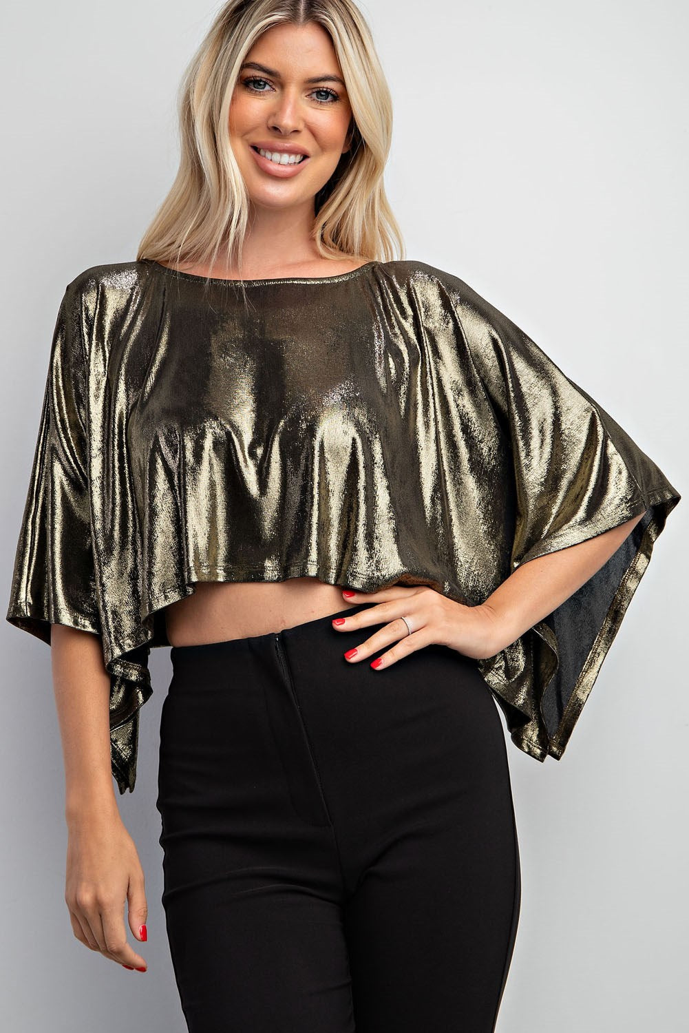 Metallic short sleeve boxy crop top