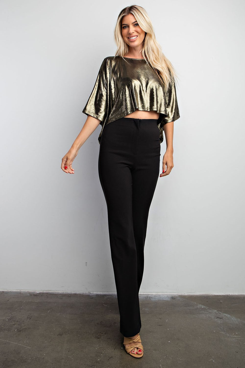 Metallic short sleeve boxy crop top