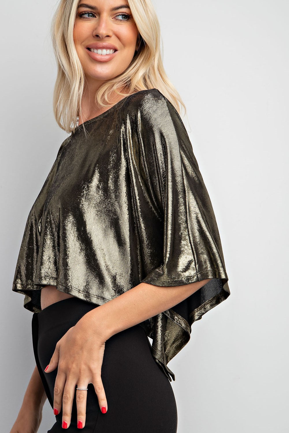 Metallic short sleeve boxy crop top