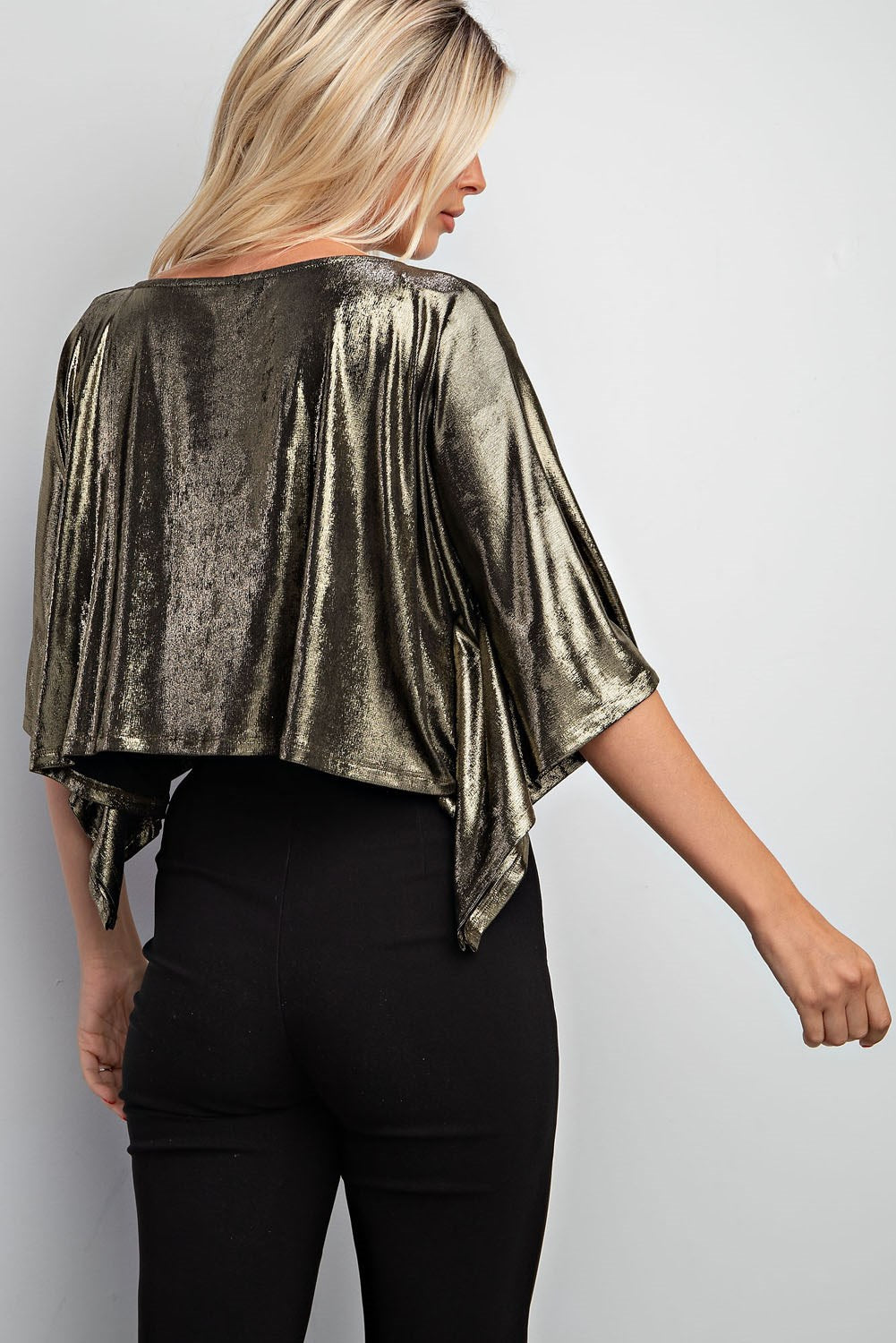 Metallic short sleeve boxy crop top