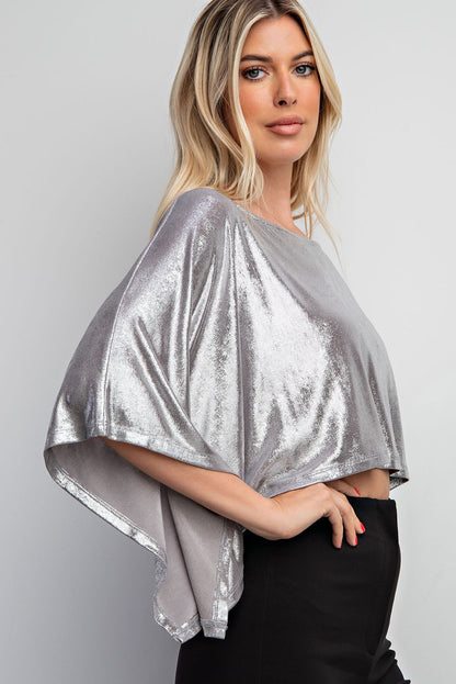 Metallic short sleeve boxy crop top