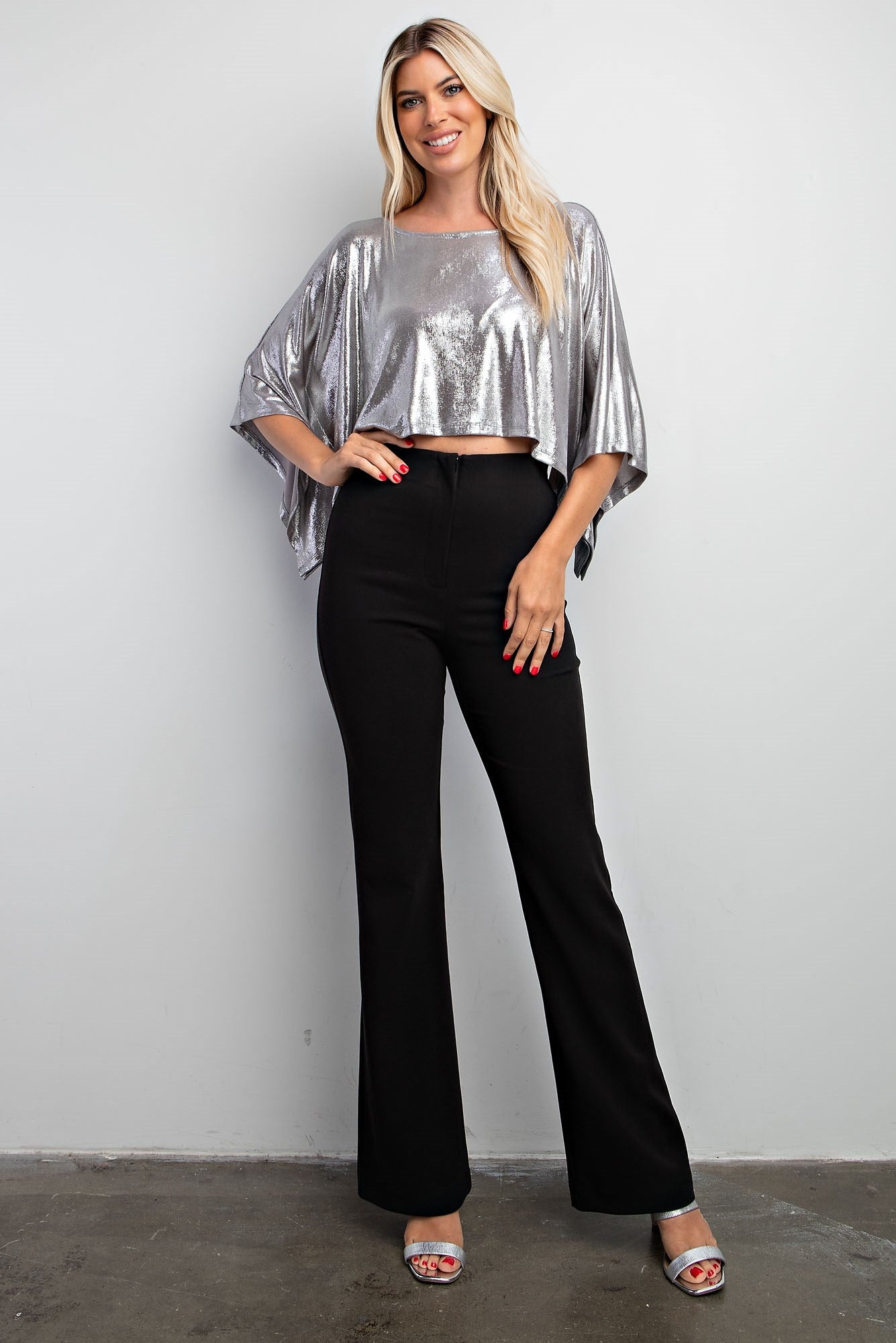 Metallic short sleeve boxy crop top