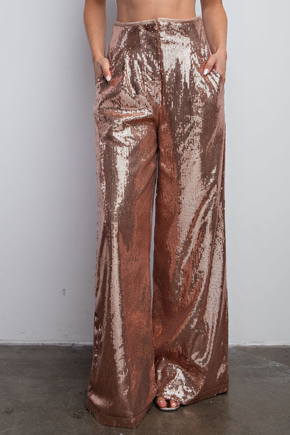 High Waist Sequin Wide Pants