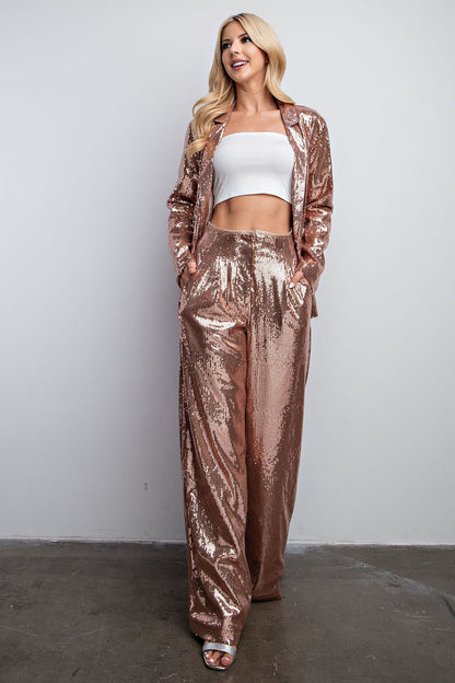 High Waist Sequin Wide Pants