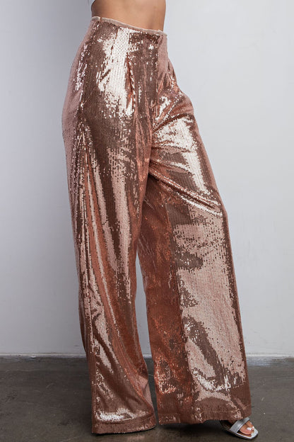 High Waist Sequin Wide Pants