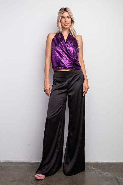 metallic surplice halter top