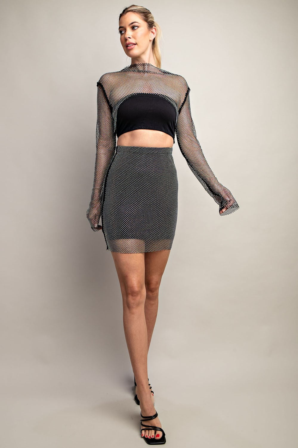 net rhinestone mini skirt