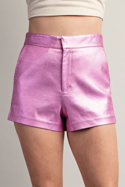 stretch metallic high waist shorts