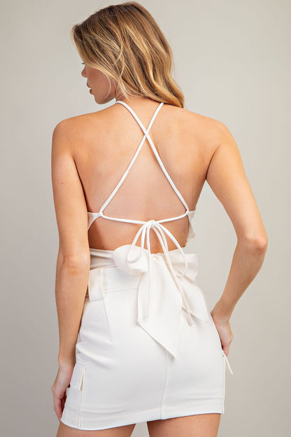 Halter Neck Waist Band Back Tie Crop Top