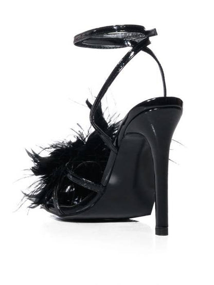 Feather Stiletto Sandal w/ Crystals