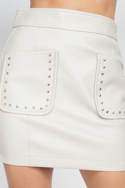 Studded Front Pocket Mini Skirt