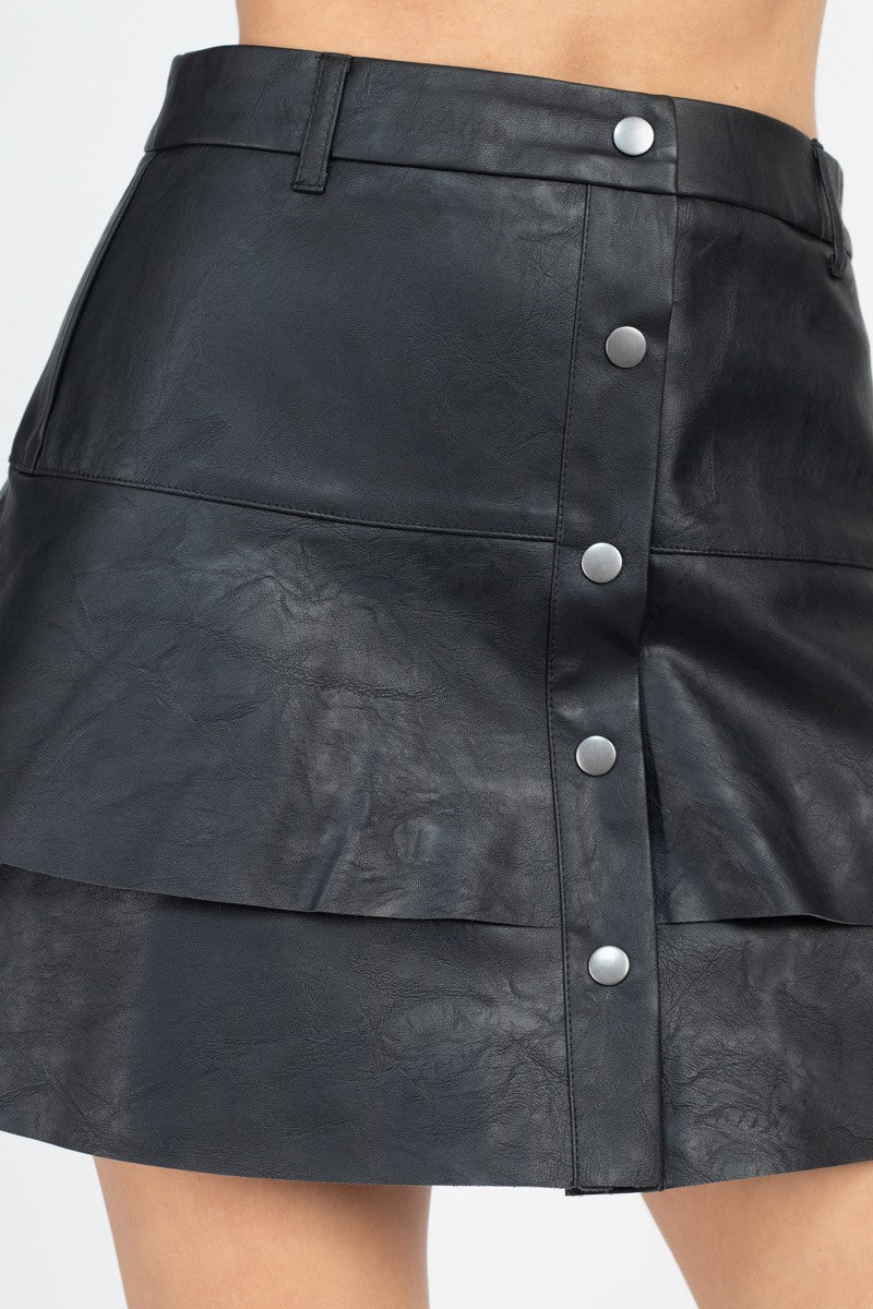 faux leather tiered mini skirt