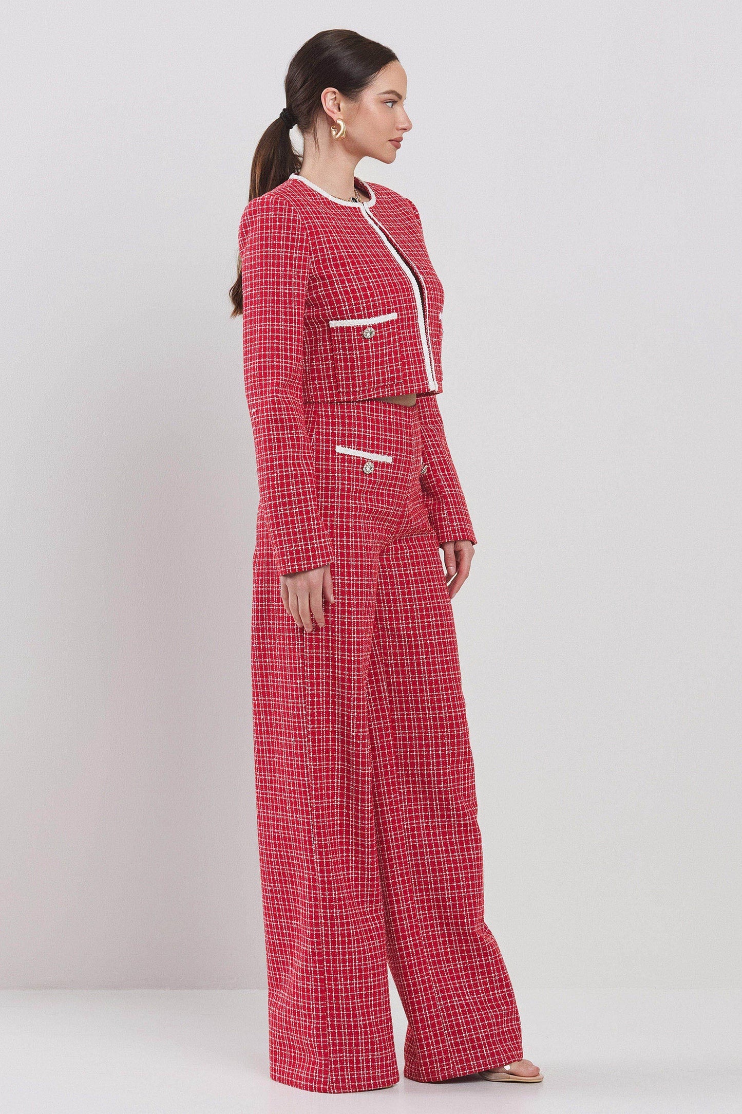 2pc set- tweed crop jacket & high waist pants