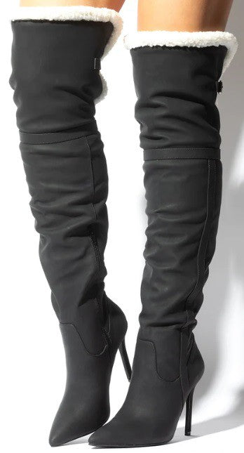 shearling lined over the knee boots