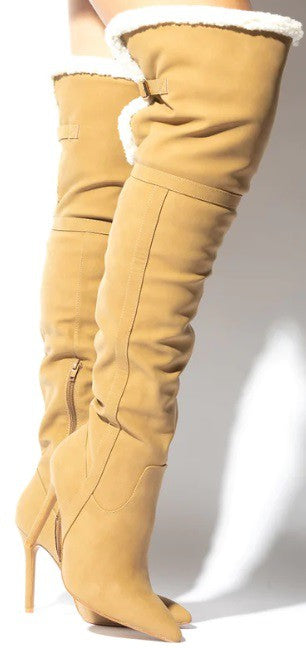 shearling lined over the knee boots