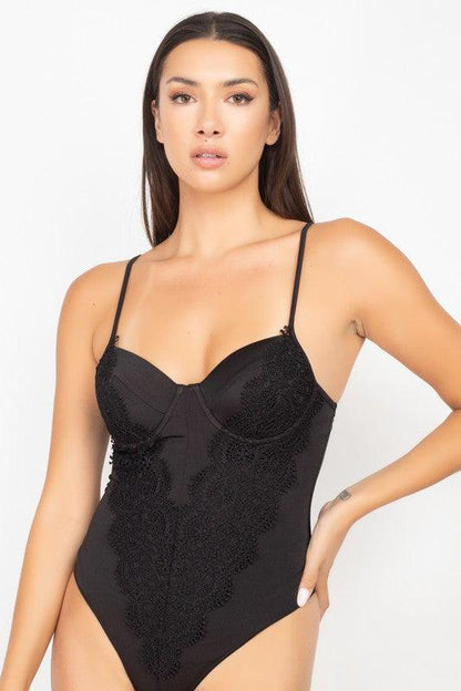 Satin Padded Bra Lace Bodysuit - RK Collections Boutique