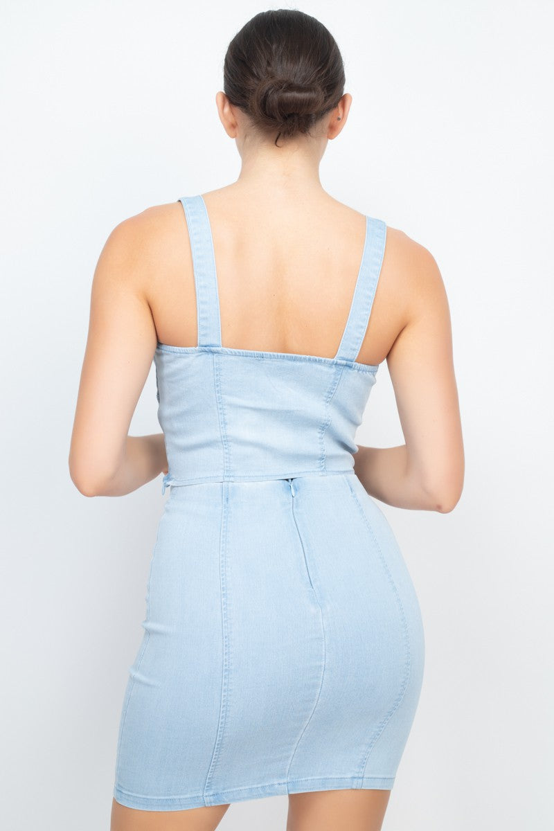 2pc set- denim v bustier & mini skirt