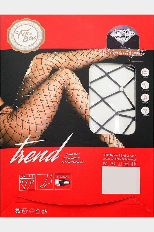 rhinestone large hole fishnet tights