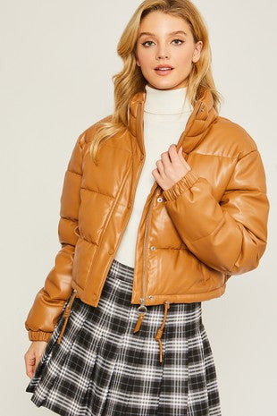 Faux Leather Puffer Jacket