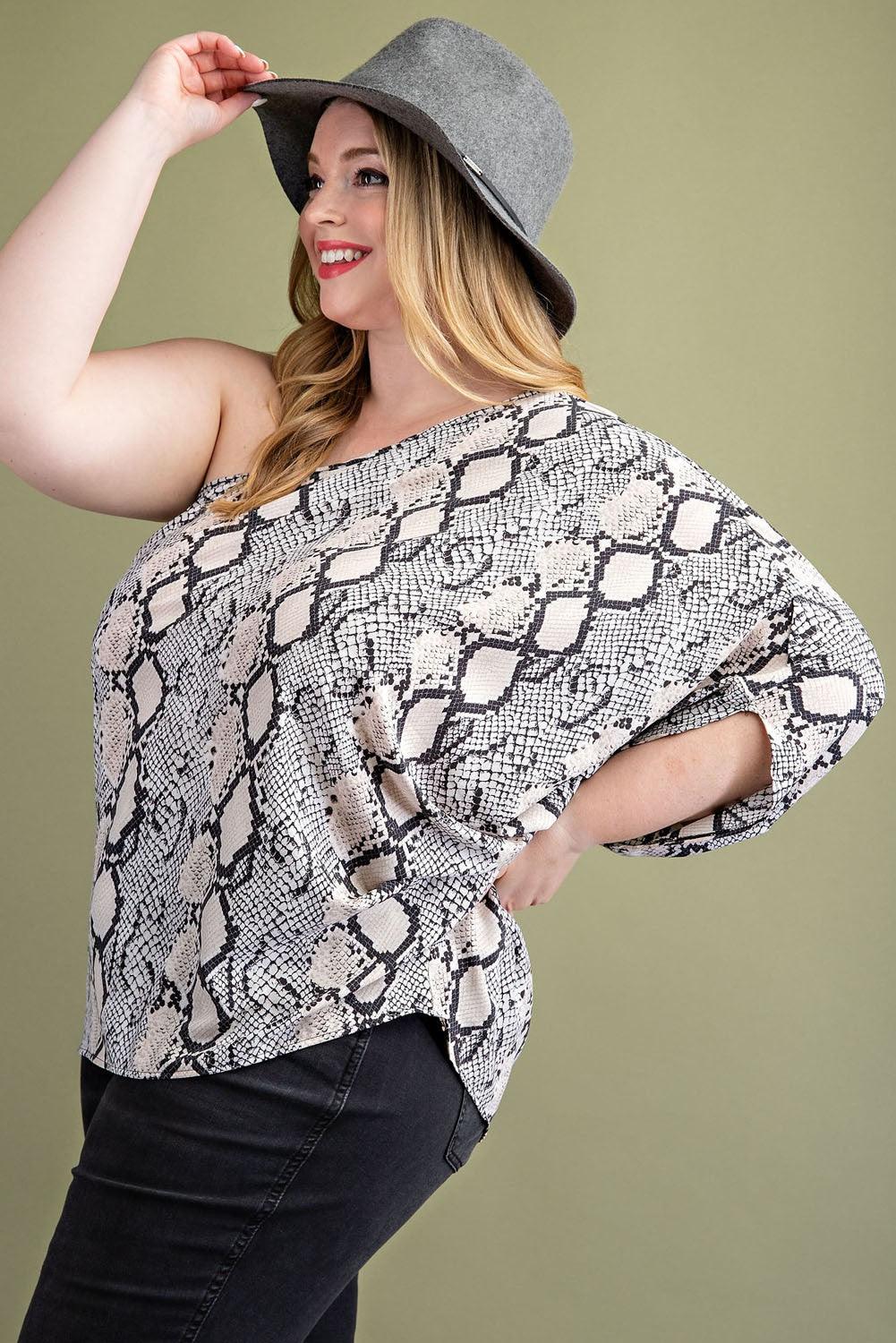 PLUS one shoulder snake print top - RK Collections Boutique