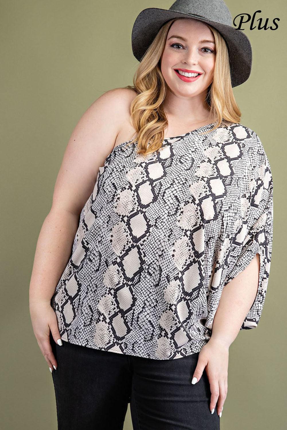 PLUS one shoulder snake print top - RK Collections Boutique