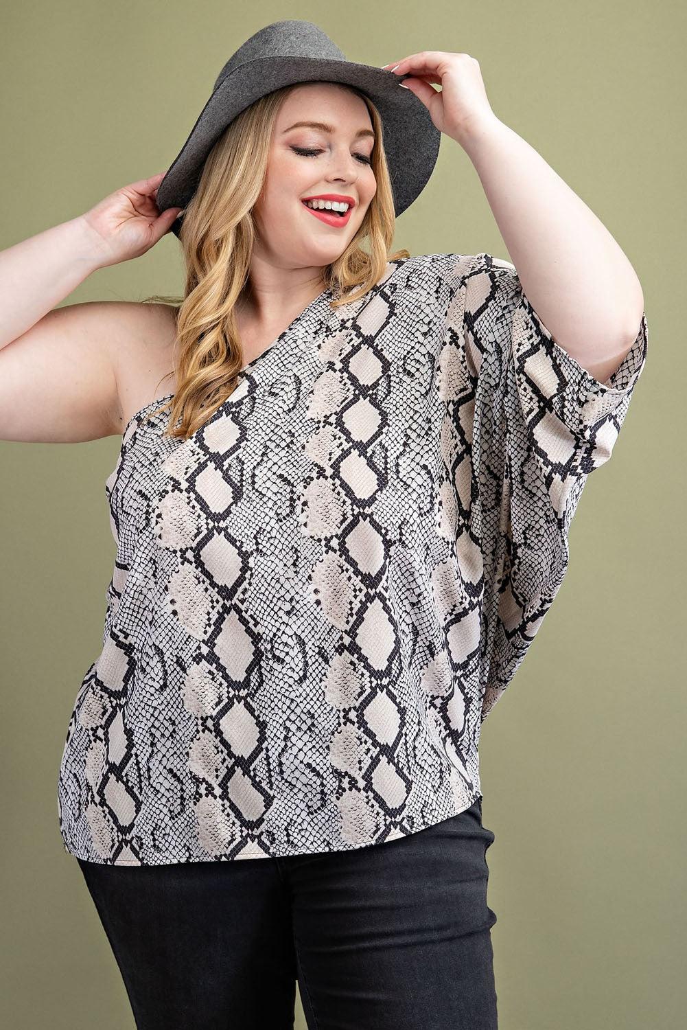 PLUS one shoulder snake print top - RK Collections Boutique