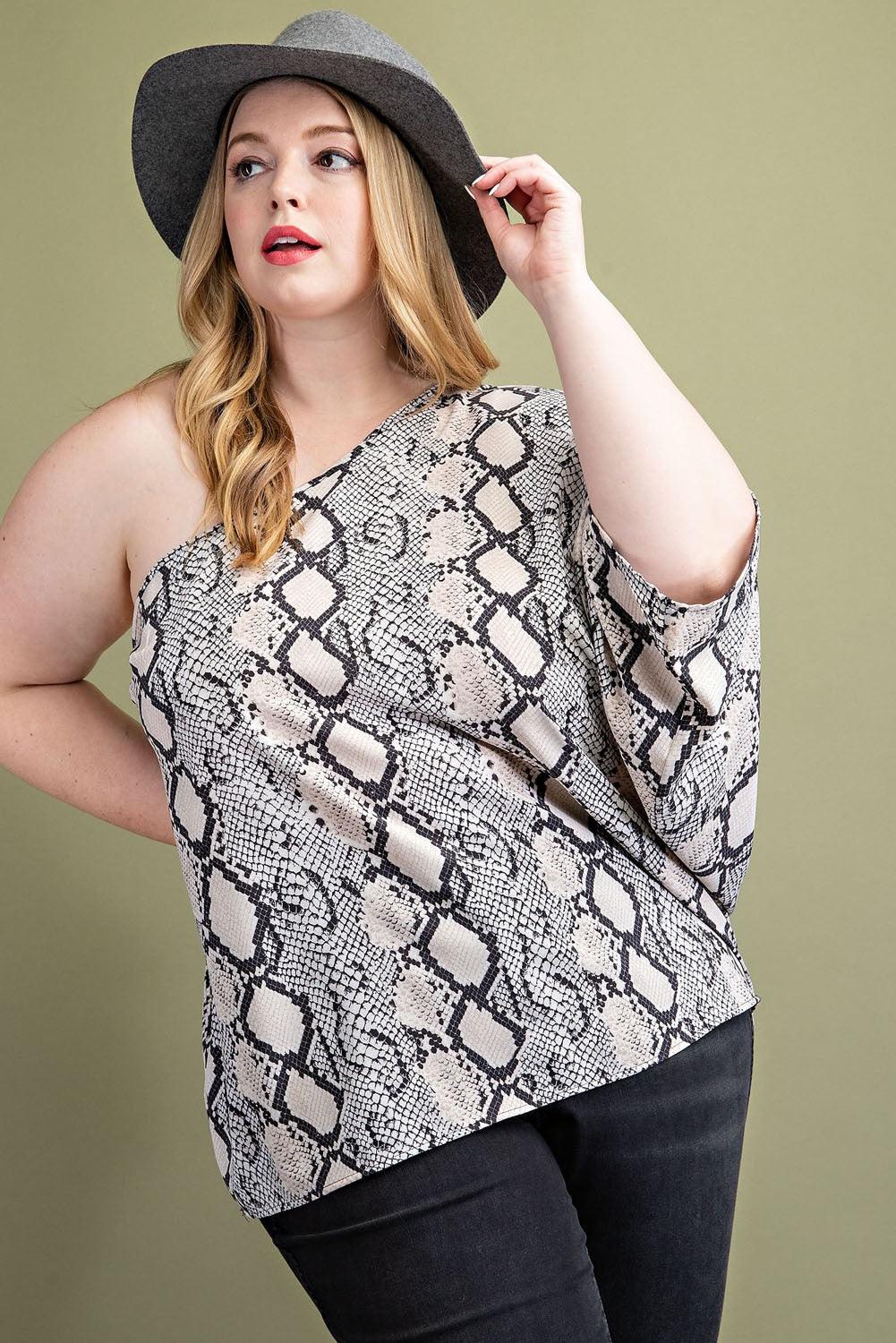 PLUS one shoulder snake print top - RK Collections Boutique