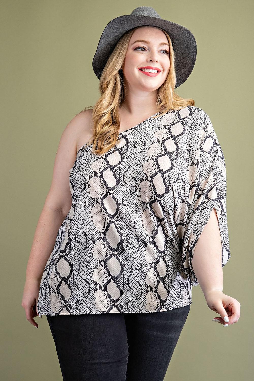 PLUS one shoulder snake print top - RK Collections Boutique