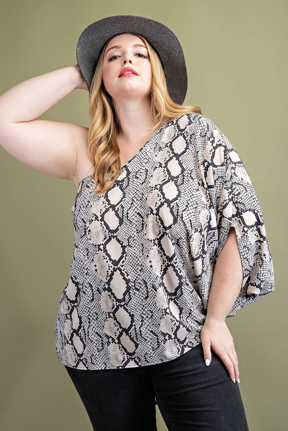 PLUS one shoulder snake print top - RK Collections Boutique