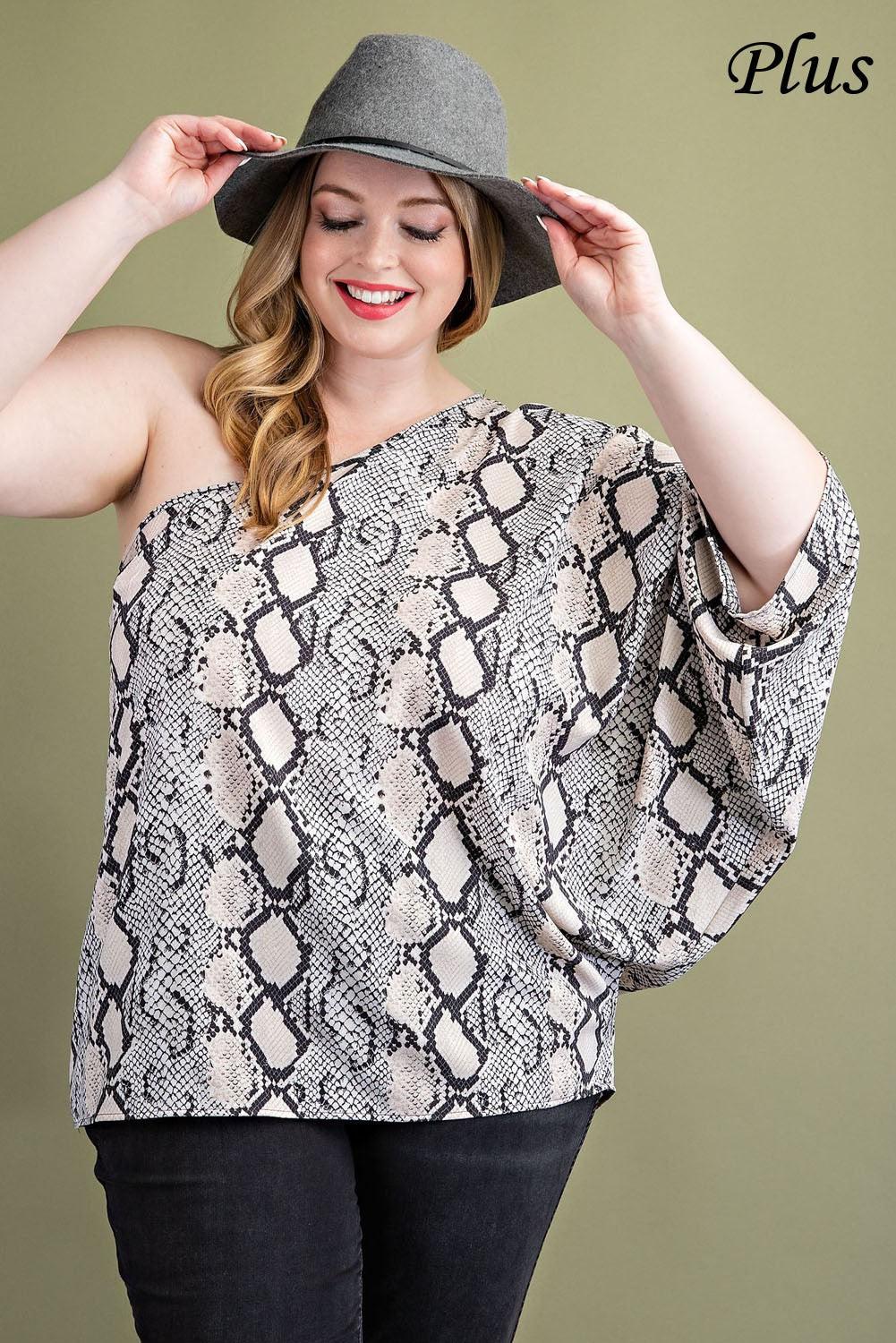 PLUS one shoulder snake print top - RK Collections Boutique