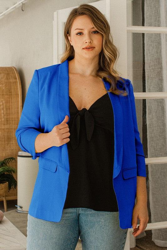 PLUS woven collared blazer - RK Collections Boutique