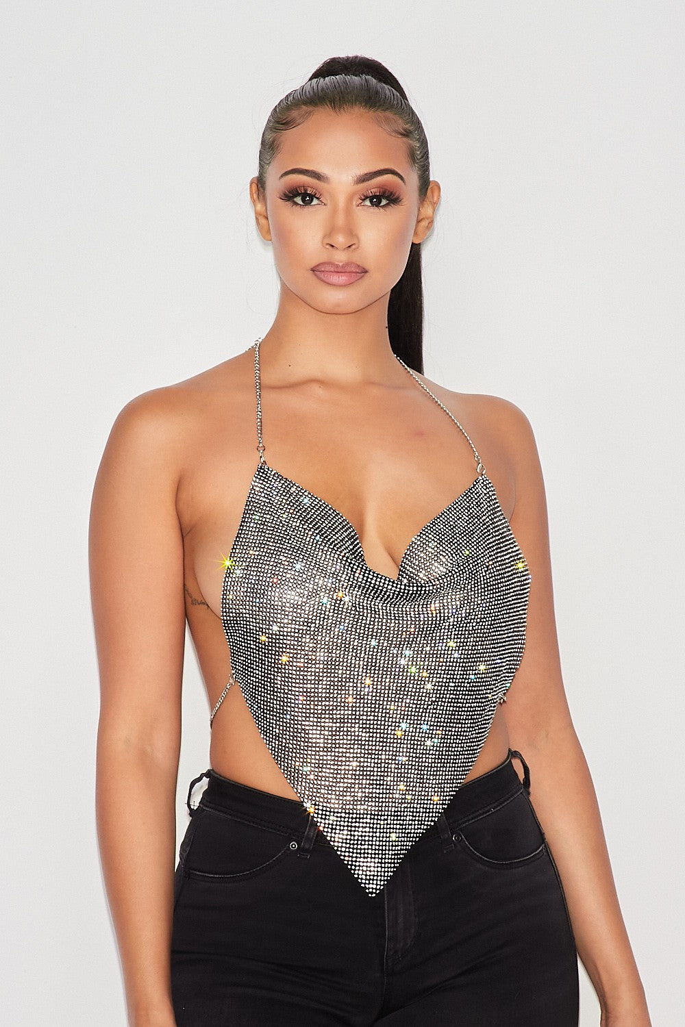 chainmail rhinestone halter top