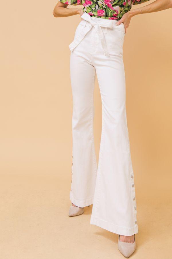 high waist button flare leg sash belt jean - RK Collections Boutique