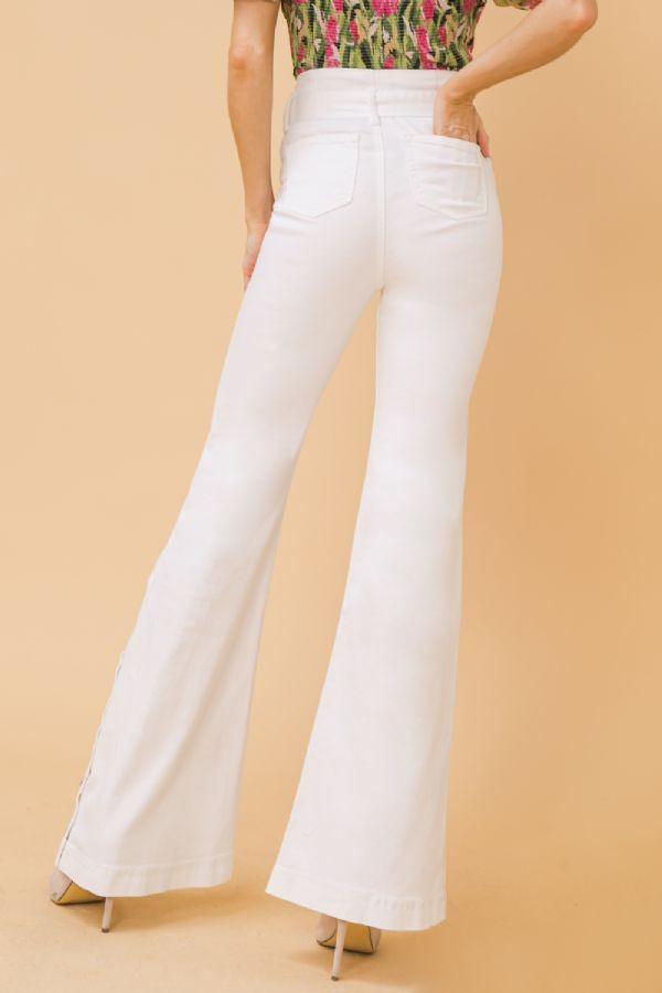 high waist button flare leg sash belt jean - RK Collections Boutique