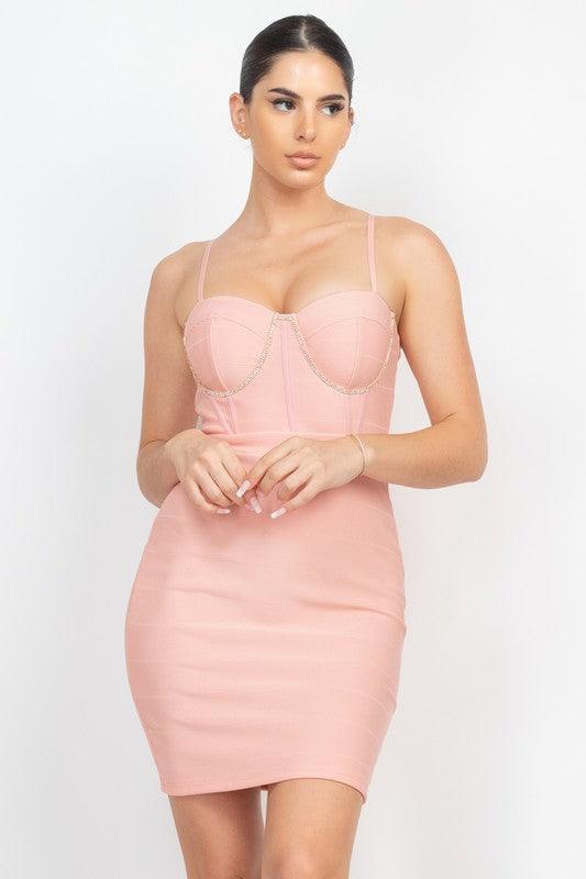 stone trim bustier zipup dress - RK Collections Boutique