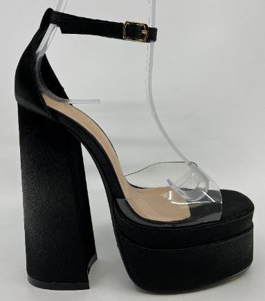 clear toe strap platform chunky heel shoe