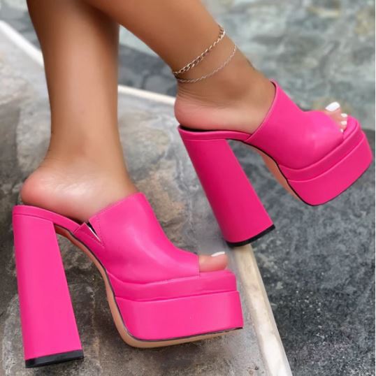 platform chunky heel slides